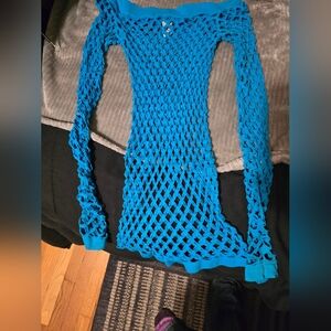 Blue Fishnet Long Sleeve Top